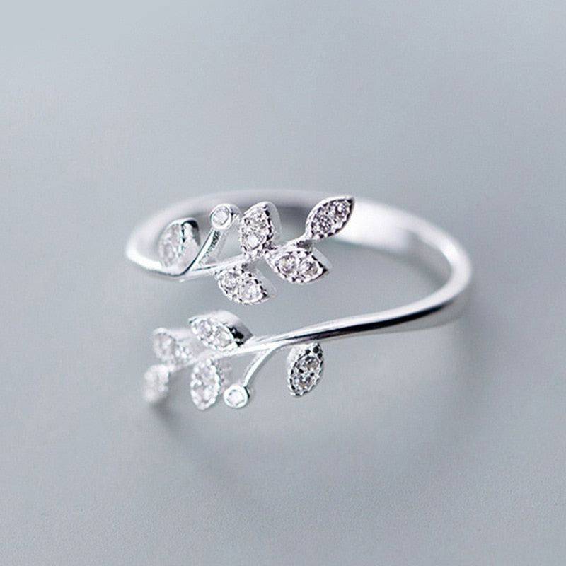 Aveuri Delicate Opening Rings For Women Silver Color Butterfly Leaf Flower Feather Finger Ring Wedding Bands New Fashion Jewelry