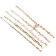 Aveuri Vintage Multilayer Chains Bracelets Kpop Charm Crystal Heart Imitation Pearl Pendants Bracelet on Hand Couple Jewelry