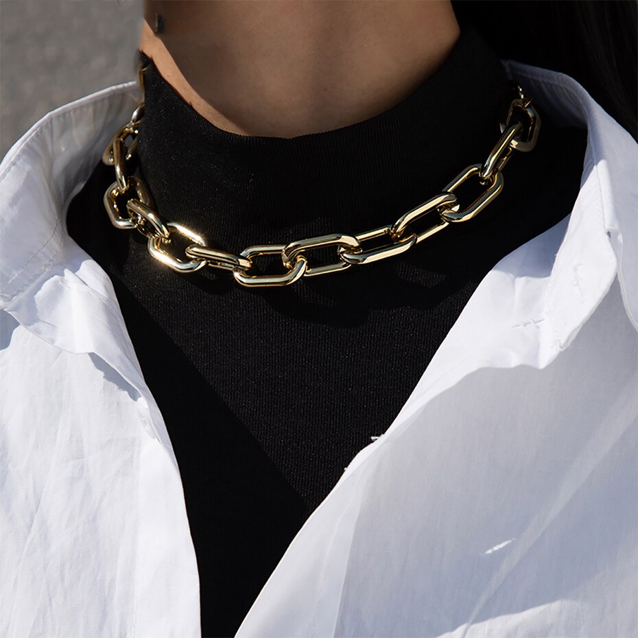 Aveuri Punk Simple Chunky Chain Necklaces for Women Goth Thick Chain on the Neck Statement Choker Necklace Men Fashion Couple Jewelry