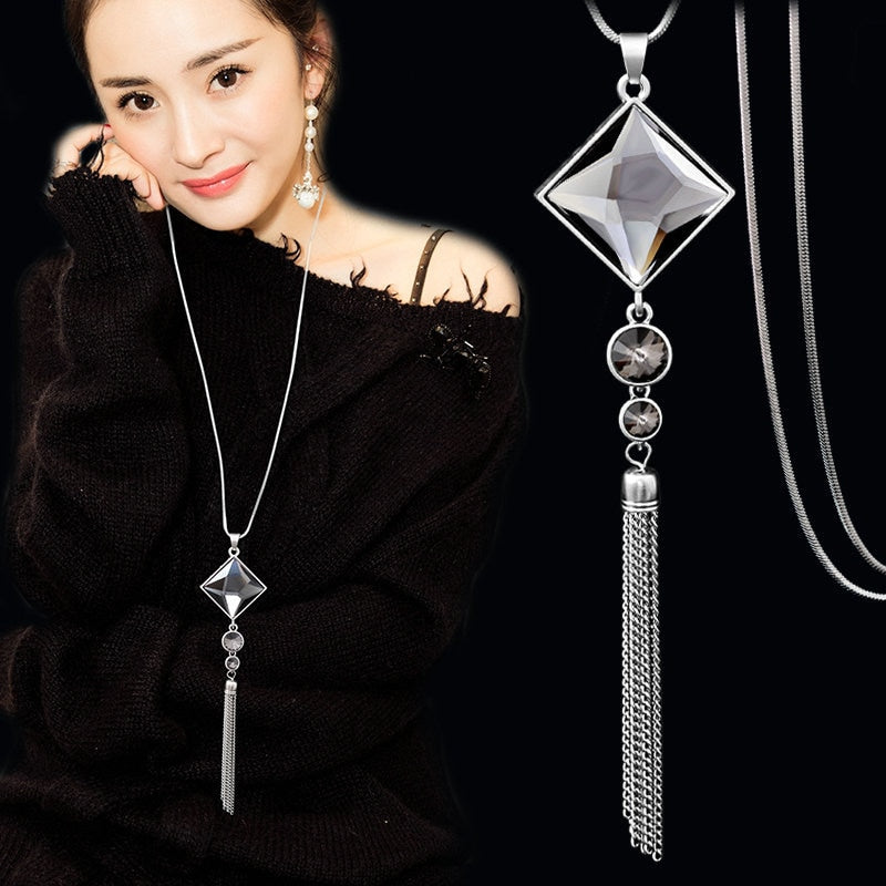 New Arrival Long Necklaces for Women 2023 Fashion Gray Crystal Choker Collier Femme Statement Necklaces & Pendants Accessories