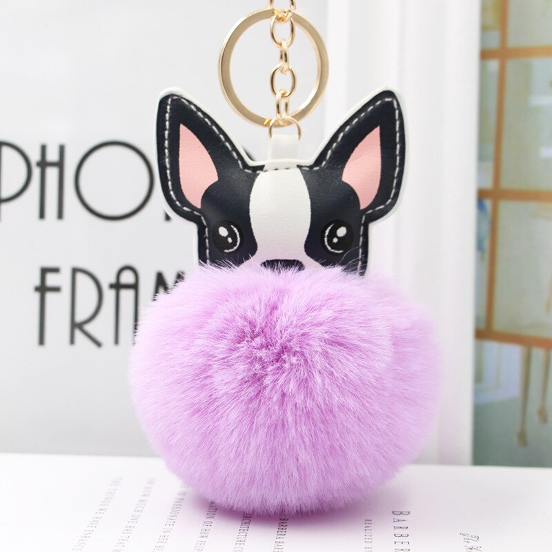 Aveuri Women's Fur Ball Pom Pom Keychain Chihuahua Dog Keyring Handbag Purse Plush Car Holder Charms Golden Pendent Keyring Porte Clef