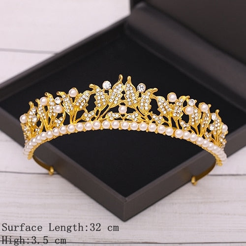 Aveuri Bridal Crown Golden Wedding Hair Accessories Rhinestone Bride Wedding Tiaras and Crowns Headpiece Diadema Hair Ornament