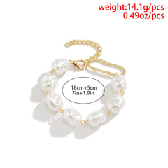 Aveuri  Unique Asymmetric Irregular Baroque Pearl Chain Bracelet For Women Wedding Bridal Kpop Charm Beaded Couple Hand Jewelry