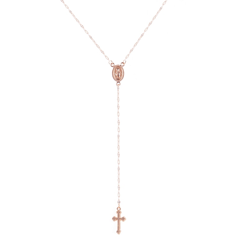 Christmas Gift New Vintage Gold/Rose Gold Christian Cross Bohemia Religious Rosary Pendant Necklace for Women Charm Jewelry Gifts