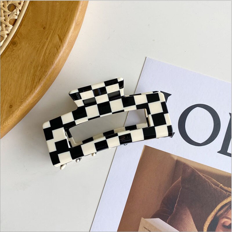 Boutique Black And White Checkerboard Acetate Hair Claws Catch Shark Clips Fashion Hair Accessories Women Cute Hairpin Headband