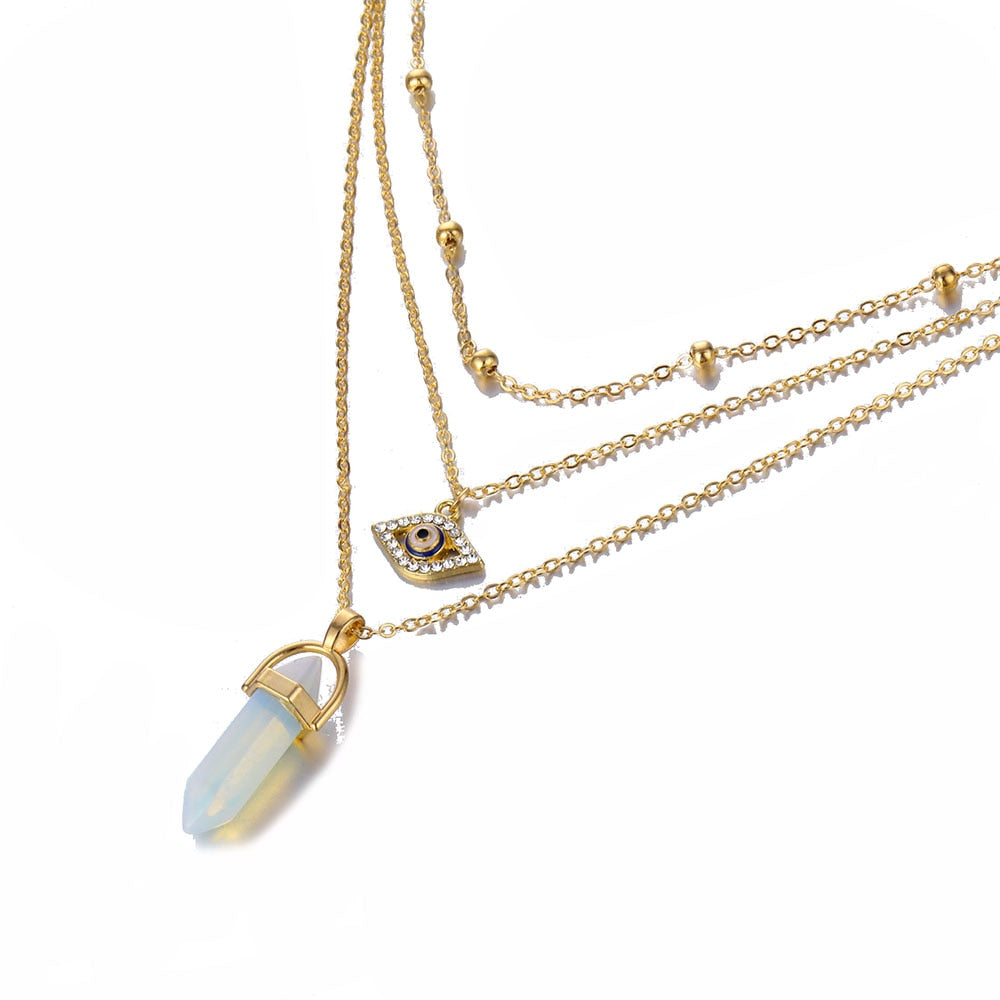 Aveuri Pendant Necklace For Women Gold Color Natural Stone Pendants Choker Clavicle Necklaces