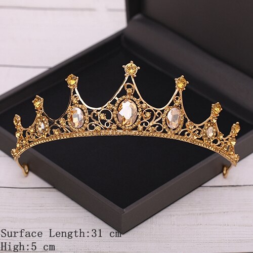 Aveuri Bridal Crown Golden Wedding Hair Accessories Rhinestone Bride Wedding Tiaras and Crowns Headpiece Diadema Hair Ornament