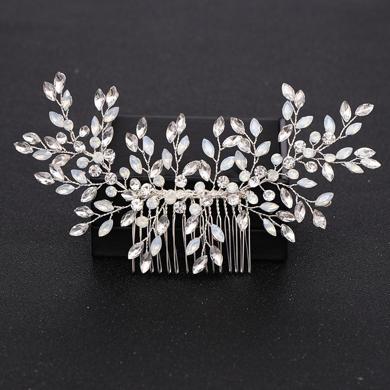Aveuri Silver Color Pearl Crystal Wedding Hair Combs Hair Accessories For Bridal Flower Headpiece Women Bride Hair Ornaments Jewelry