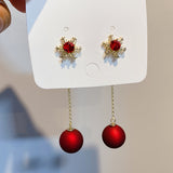 Christmas Gift Fashion Crystal Bow Knot Stud Earrings For Women Pearl Cherry Flowers Rhinestone Red Earring Girls Party Christmas Jewelry Gifts