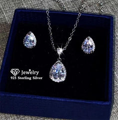 Christmas Gift  Jewelry Sets For Women Silver Cubic Zirconia Water Drop Stud Earrings Necklaces Pendants Fine Jewelry Simple Accessories