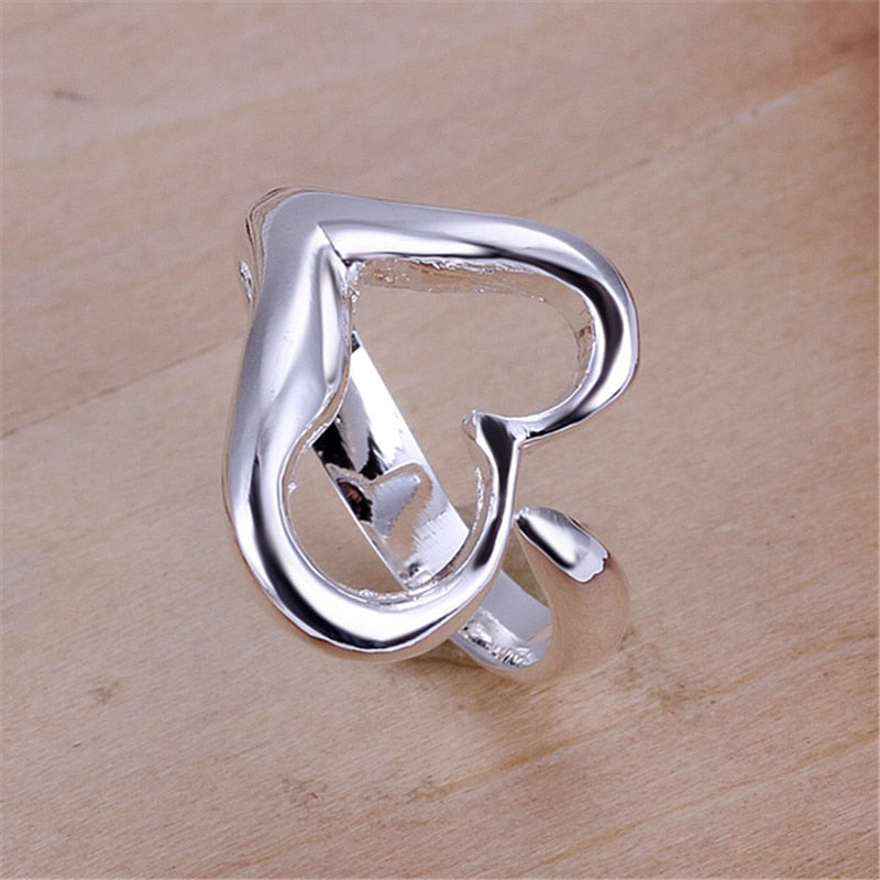 Aveuri Alloy Heart-Shaped Open Ring For Women Wedding Engagement Party Jewelry
