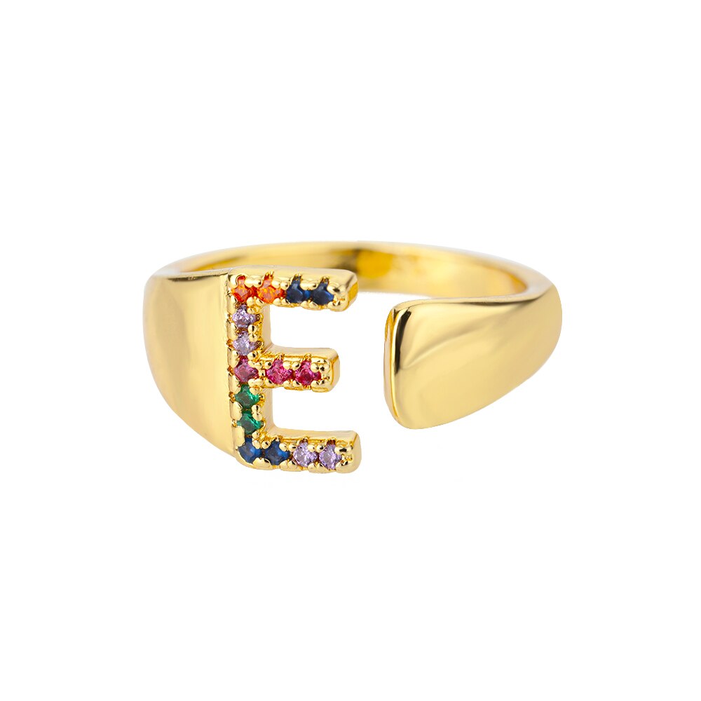 Aveuri Letter Rings For Women Stainless Steel Colorful Zircon Initial Letter Adjustable Ring Fashion Jewelry Gift Bijoux Femme Bage