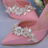 Aveuri 2Pcs/Lot White Wedding Shoes Clips For Bride Wedding Flower Girl Golden Shoes Buckle  Flower Bridal High Heels Clips