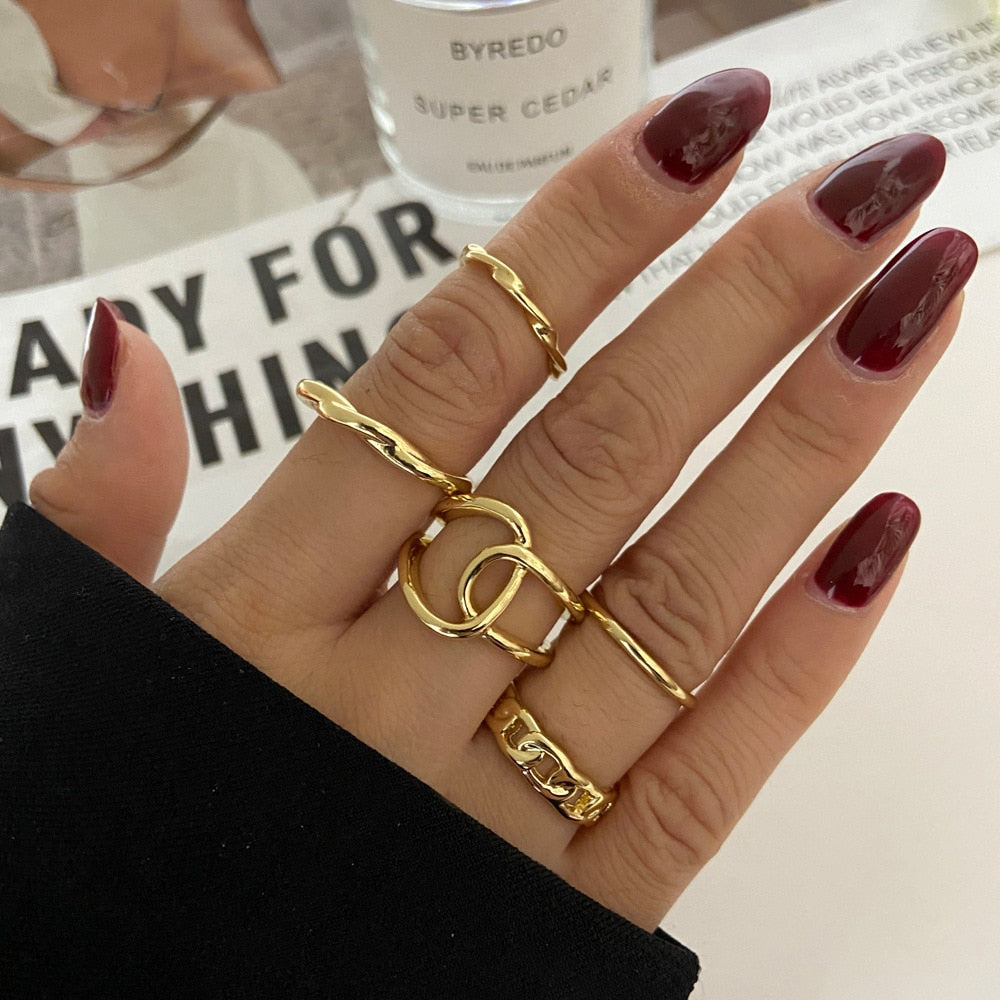 LATS Bohemian Gold Chain Rings Set For Women Fashion Boho Coin Snake Moon Star Rings Party 2023 Female Trend Jewelry Gifts