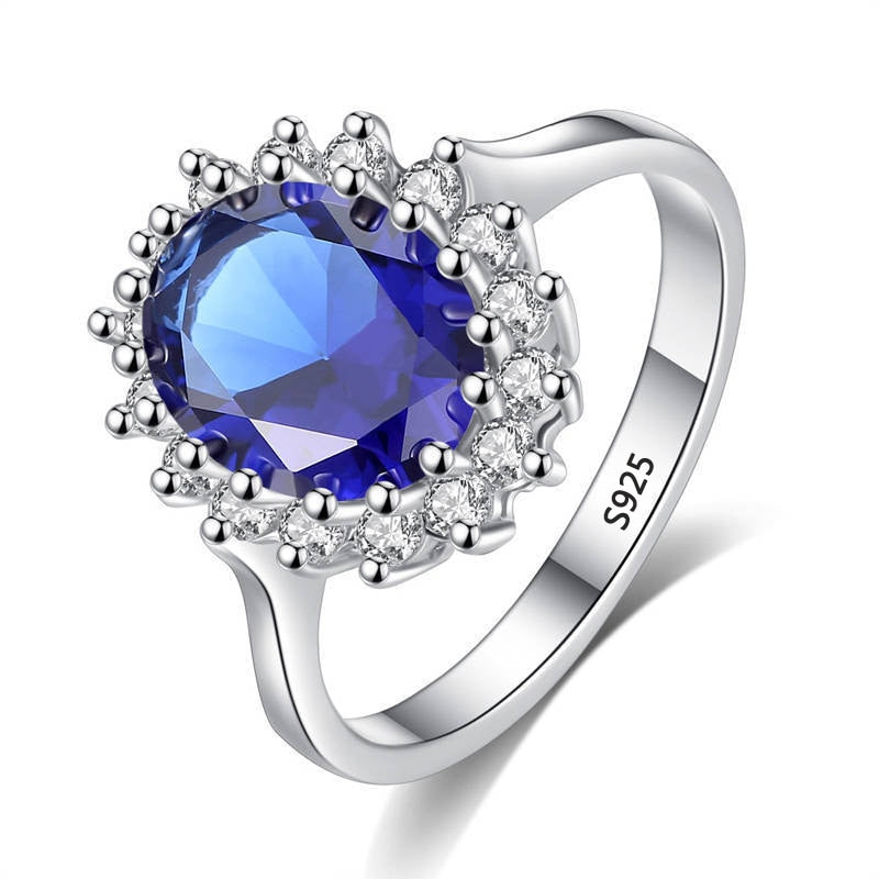 Christmas Gift With Certificate Princess Cut 3.2ct Created Blue Sapphire Ring Original Charms Engagement Jewelry Rings For Women