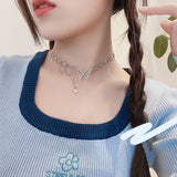 Aveuri 2023 New Punk Trendy Butterfly Circle Stitching Cross Pendant Clavicle Chain Choker Necklace For Women Party Accessories