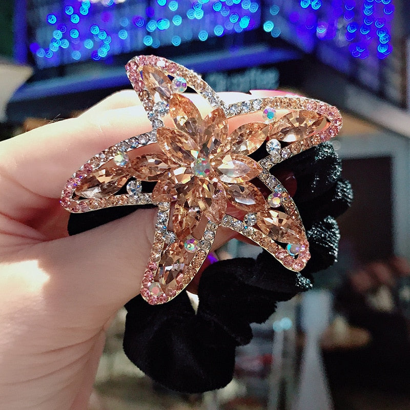 Aveuri Ball Head Rhinestone Starfish Tie Hair Large Intestine Ring New Adult Flannel Metal Hair Ring Headdress