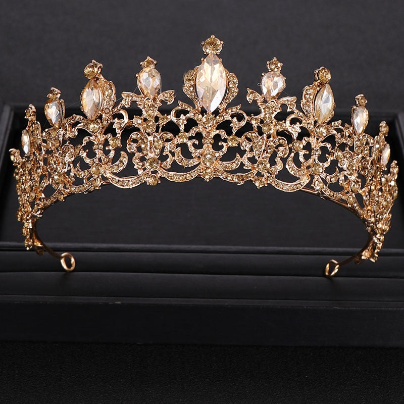 Aveuri Wedding Crown Bridal Headpiece Gold Silver Color Rhinestone Crystal Diadem Queen Crown Princess Tiaras Wedding Hair Jewelry