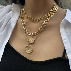 Aveuri Punk Miami Cuban Choker Necklace Steampunk Men Jewelry Vintage Big Coin Pendant Chunky Chain Necklace For Women Neck Accessories