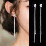 Aveuri 2023 New Fashion Shiny Long Tassel Inlaid Zircon Pendant Earrings For Women Girls Elegant Personality Trend All-Match Party Jewelry