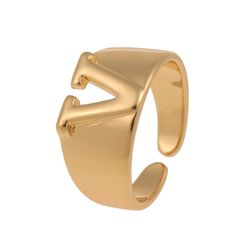 Letter Ring Women 2023 New Vintage Simple Adjustable Gold Color Hollow Opening Finger Ring For Women Jewelry Gift