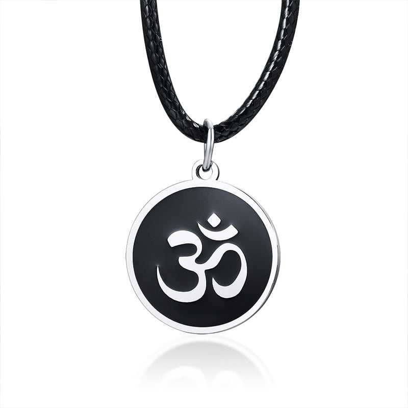 Men's OM Necklace Round Ohm Pendant Adjustable Yoga Spiritual Jewelry