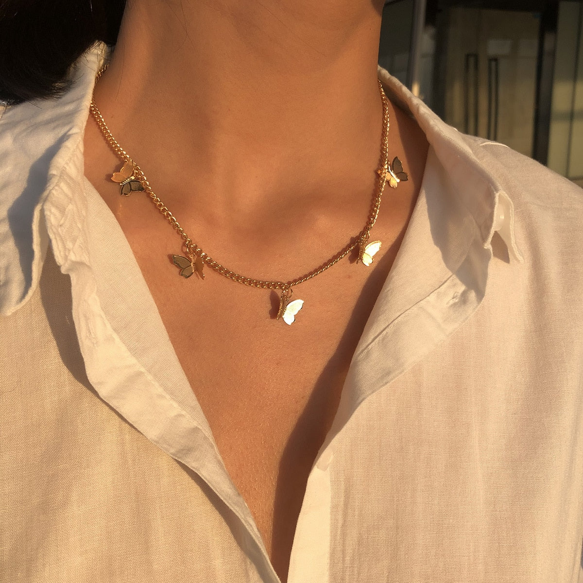 Ins Gold Butterfly Necklaces & Pendants 2023 Fashion Vintage Chain Choker Necklace for Women Collier Femme Party Jewelry Gifts