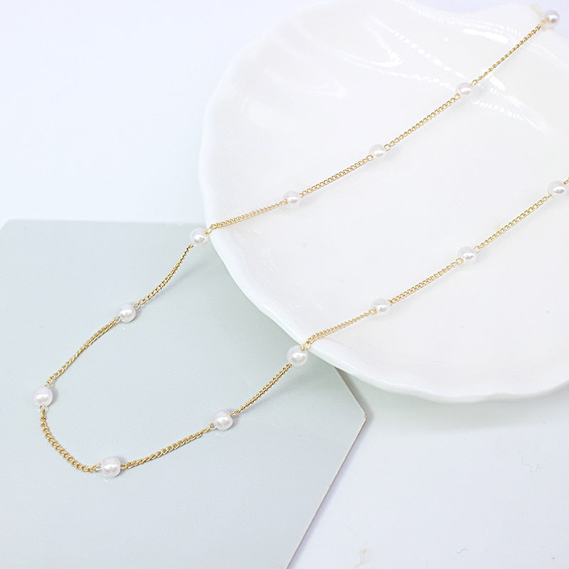 New Beads Women's Neck Chain Kpop Pearl Choker Necklace Gold Color Goth Chocker Jewelry On The Neck Pendant 2023 Collar For Girl