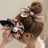 Aveuri 2022 Diamond-Studded Pearl Floral Bow Bow Large Intestine Hair Ring Super Fairy Headdress Girl Sweet Heart Hair Accessories