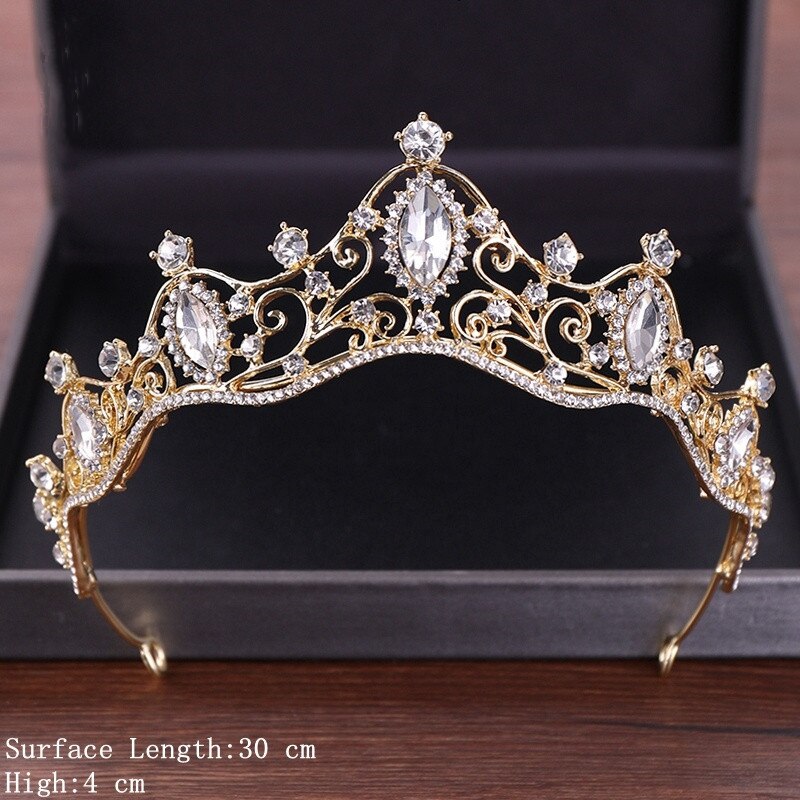 Aveuri Vintage Baroque Queen Tiara Diadem Gold Wedding Crystal Rhinestone Crown Tiaras Bridal Hair Jewelry Wedding Hair Accessories