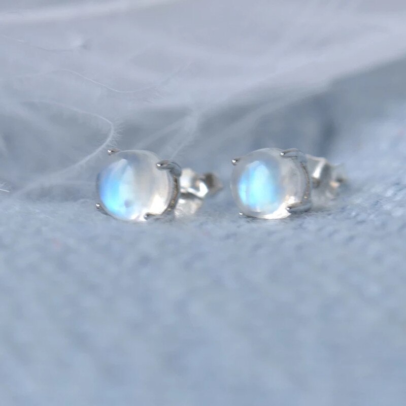 Christmas Gift Natural Moonstone Round Stud Earring For Women Party Jewelry pendientes Accessories eh1110