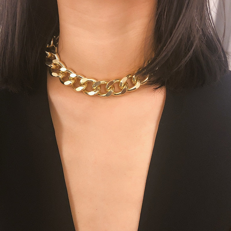 LATS 2023 Fashion New Punk Miami Cuban Necklaces for Women Collar Statement Aluminum Gold Color Thick Chain Necklace Jewelry