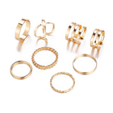 Aveuri 2023 10pcs Punk Gold Wide Chain Rings Set For Women Girls Fashion Irregular Finger Thin Rings Gift Female Knuckle Jewelry Party