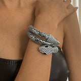 AVEURi 2023 Exaggeration Punk Hip Hop Rhinestone Snake Bracelet For Women Men Gothic Gold Silver Color Wrap Bracelets Bangles Jewelry