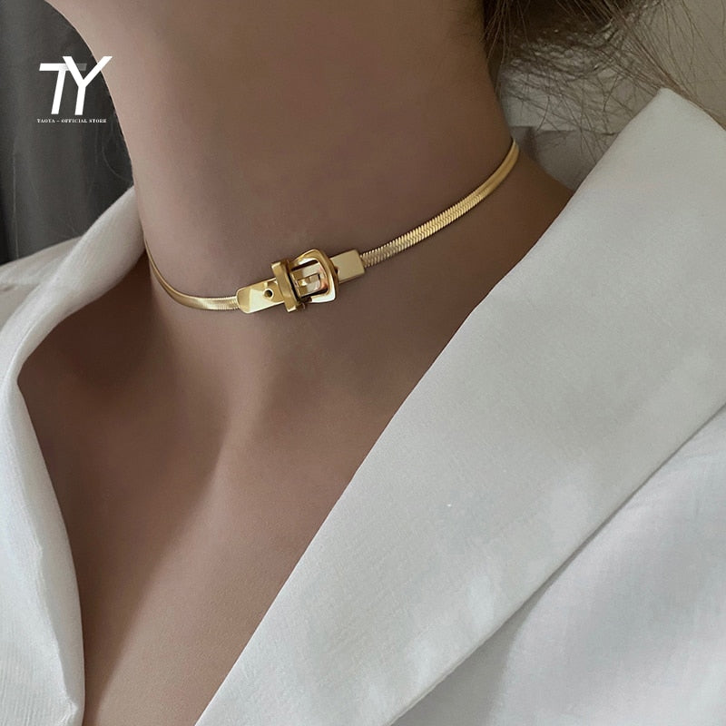 Christmas Gift Classic Watch Buckle Shape Titanium Steel Choker Necklace For Woman New Korean Fashion Jewelry Gothic Girl's Sexy Clavicle Chain