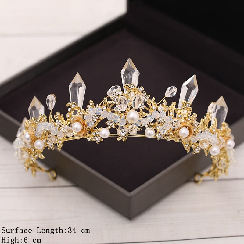 Aveuri Bridal Crown Golden Wedding Hair Accessories Rhinestone Bride Wedding Tiaras and Crowns Headpiece Diadema Hair Ornament