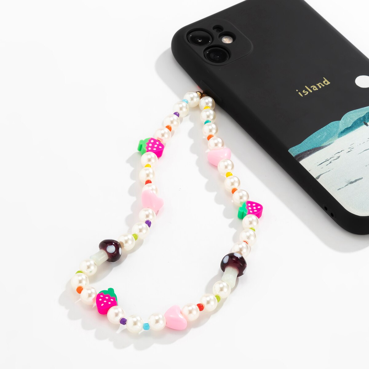 Aveuri 2021 Trend Simulated Pearls Mobile Phone Strap Lanyard Colorful Beads Fruit Heart Accessories Phone Case Hanging Cord for Women