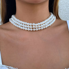 Aveuri  Elegant Imitation Pearl Chain Necklace For Women Wedding Multilayer Chunky Bead Neck Jewelry Gift Accessories Bijoux