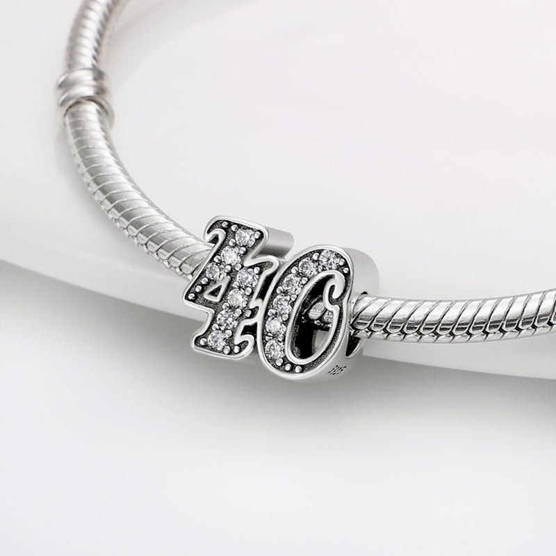 New 100% Silver Color Fit Original Pandach Bracelet Necklace Zircon Arabic Numeral 40 Plata De Ley Charms Women Fine Jewelry Gif