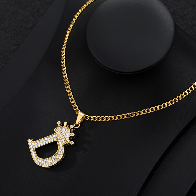 Aveuri Crown Big Letter Necklace For Women Men Initial Alphabet Charm Chain Choker Pendant 60CM Necklace Jewelry Gift Collier