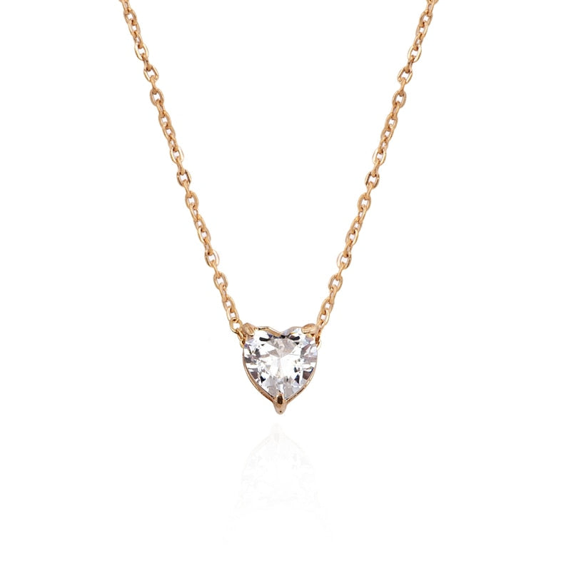 Christmas Gift 2023 New Female Fashion Crystal Heart Necklace Pendant  Short Gold Chain Necklace Pendant Necklace Charm Gifts girlfriends