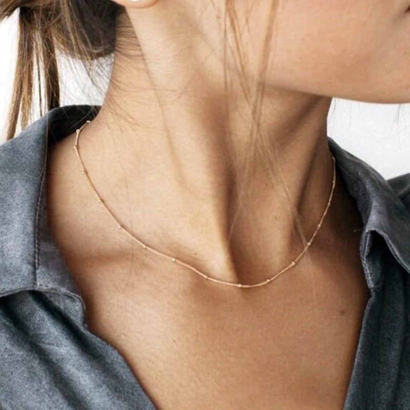 Aveuri Gold Color Necklace For Women Choker 316L Stainless Steel Necklace Chain Simple Clavicle Chain Necklace Women Jewelry