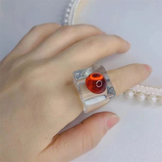 Aveuri 2023 1PC Korea Fashion New Geometric Square Colorful Resin Acrylic Big Rings For Women Chic Rings Jewelry Gifts