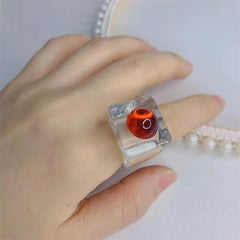 Aveuri 2023 1PC Korea Fashion New Geometric Square Colorful Resin Acrylic Big Rings For Women Chic Rings Jewelry Gifts