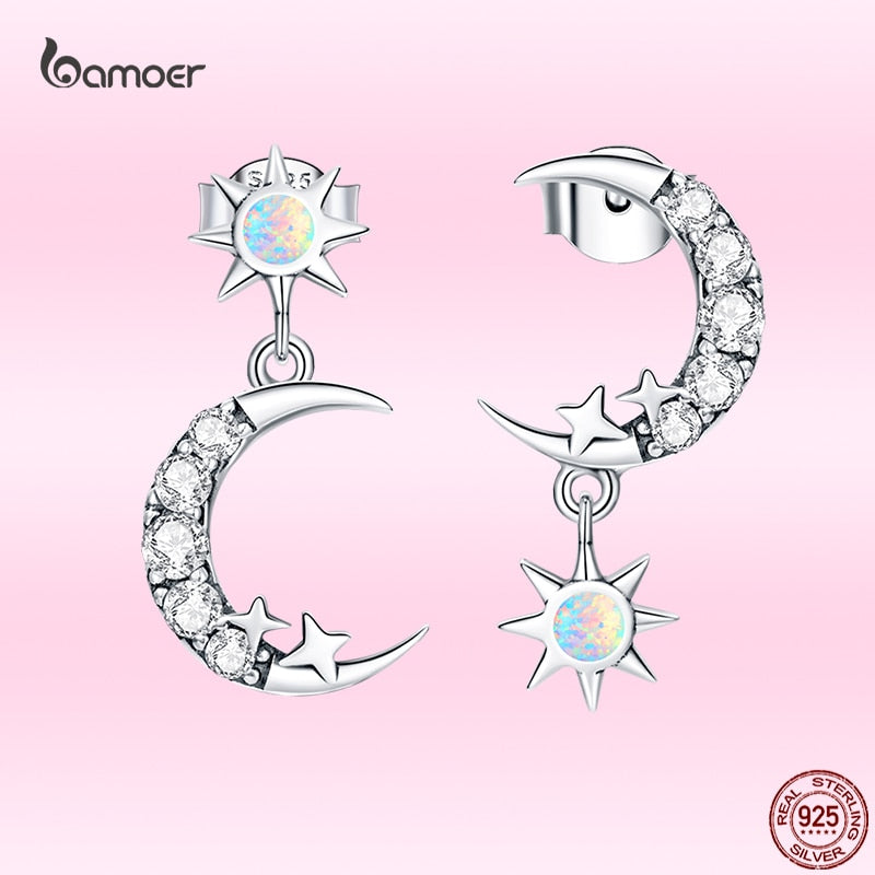 AVEURI New Fashion Moon & Star Ear Studs  Shiny Zircon Earrings for Women Elegant Wedding Statement Jewelry