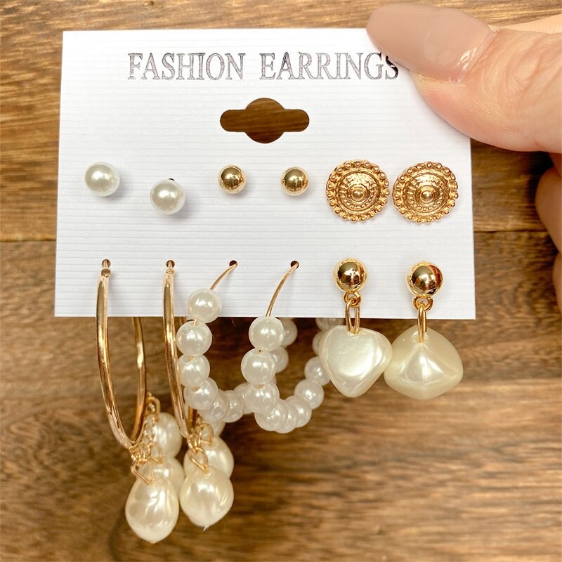 Aveuri Christmas Gift EN Vintage Gold Hoop Earrings Set for Women Girl Pearl Circle Hoop Earring Big Piercing Brinco Fashion Jewelry 2023 New Gifts