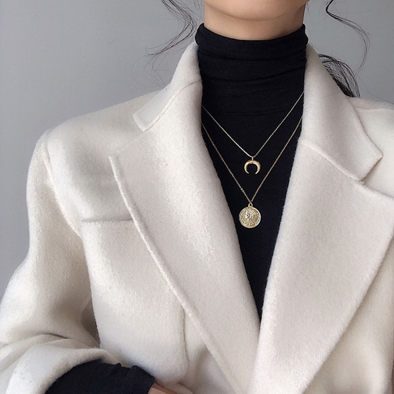 LATS 2023 New Fashion Kpop Pearl Choker Necklace Cute Double Layer Chain Pendant for Women Trendy Jewelry Girl Gift Wholesale