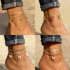 Christmas Gift EN Fashion Multilayer Cute Butterfly Anklets for Women Bohemian Simple Anklet Gold Color Chain Ankle Bracelet on Leg