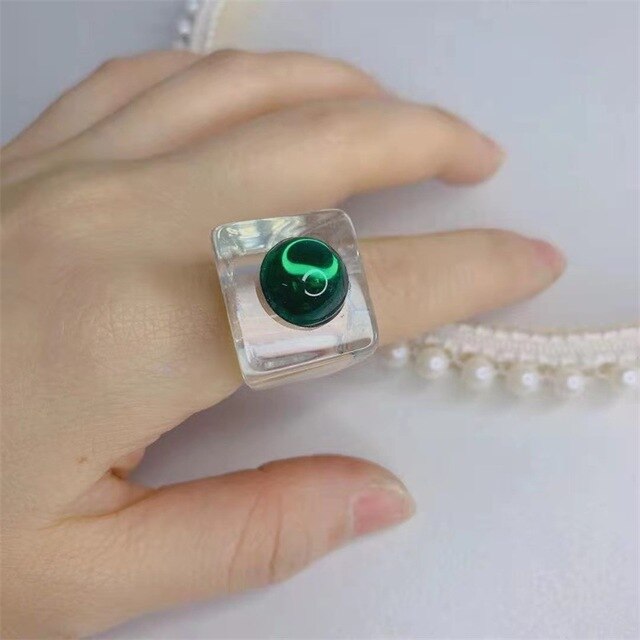 Aveuri 2023 1PC Korea Fashion New Geometric Square Colorful Resin Acrylic Big Rings For Women Chic Rings Jewelry Gifts