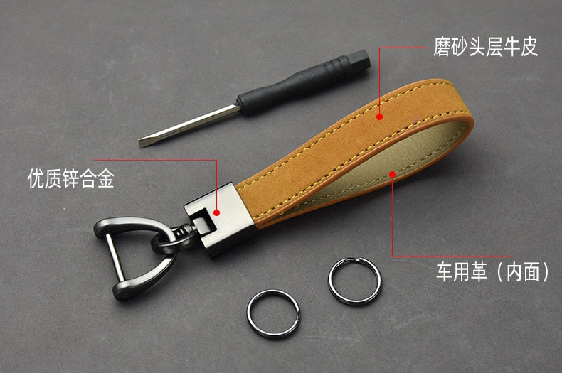 Aveuri Top Layer Cowhide Keychain Top Layer Cowhide Vegetable Tanning Tree Paste Stitching Horseshoe Buckle Pendant